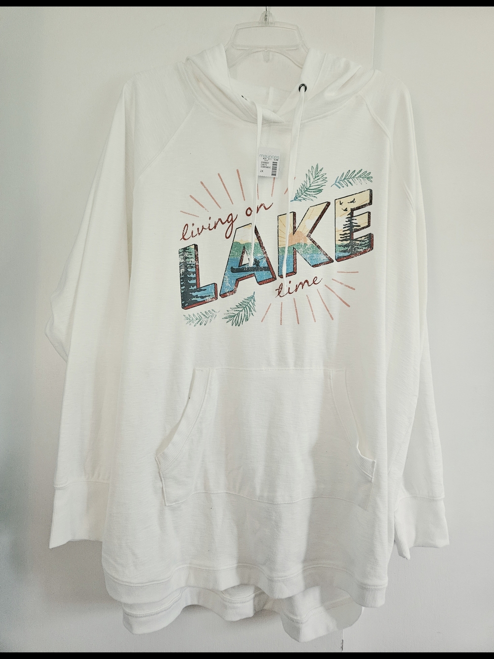 Maurices White Graphic Hoodie with Teal and Coral Accents - Size 2